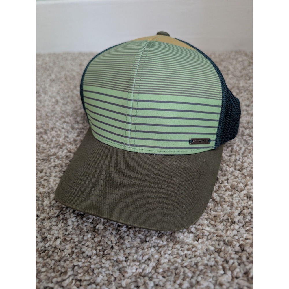 prAna Trucker Hat Unisex Green Blue Striped Excellent Mesh Snapback Cap